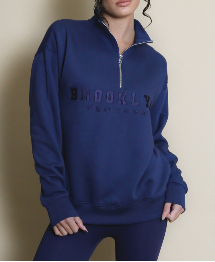 Brooklyn Half Zip Oversized fit Sweatshirt in navy - preorder